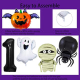 5Pc Halloween Foil Balloon Set – Number 1 with Spider, Pumpkin, Bat & Ghost