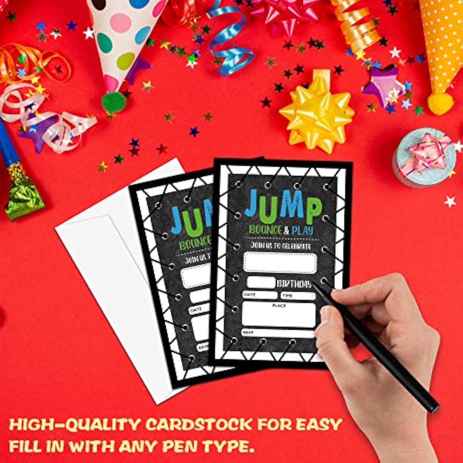 Jump Birthday Party Invitation, Bounce House Themed Fill-In Invites, 20 Invitations With Envelopes For Adults Men & Women (4" X 6"), Trampoline Party Favors Decorations And Supplies -44