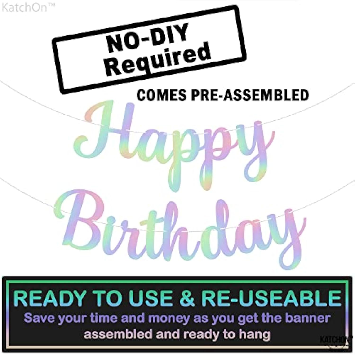 Glitter Iridescent Happy Birthday Banner - Pre-Strung 10 Feet, Happy Birthday Sign For Women Men Boys And Girls Iridescent Birthday Decorations