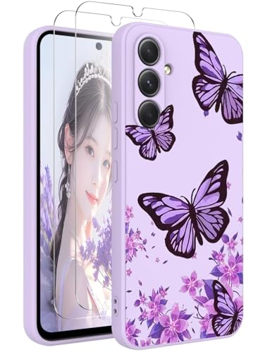 for Galaxy A17 5G with 2 PCS Screen Protectors,Soft Liquid Silicone Anti-Scratch Protective Shockproof Florals Cover Girls Women  Galaxy A17