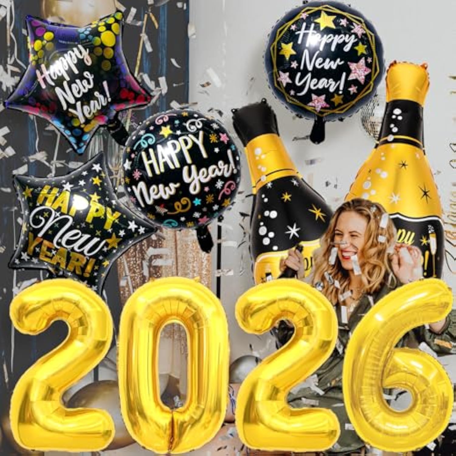 10pcs 2026 Happy New Year Foil Balloons Party Decorations