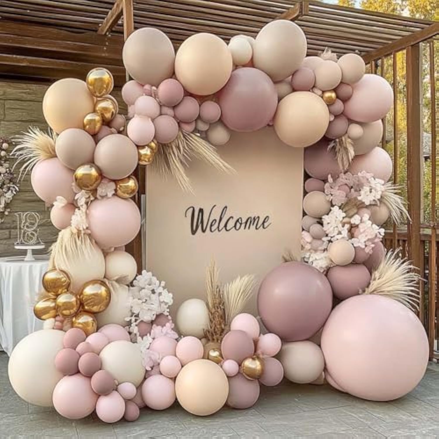 Dusty Pink Beige Balloon Arch Kit: Double Stuffed Boho Party Garland