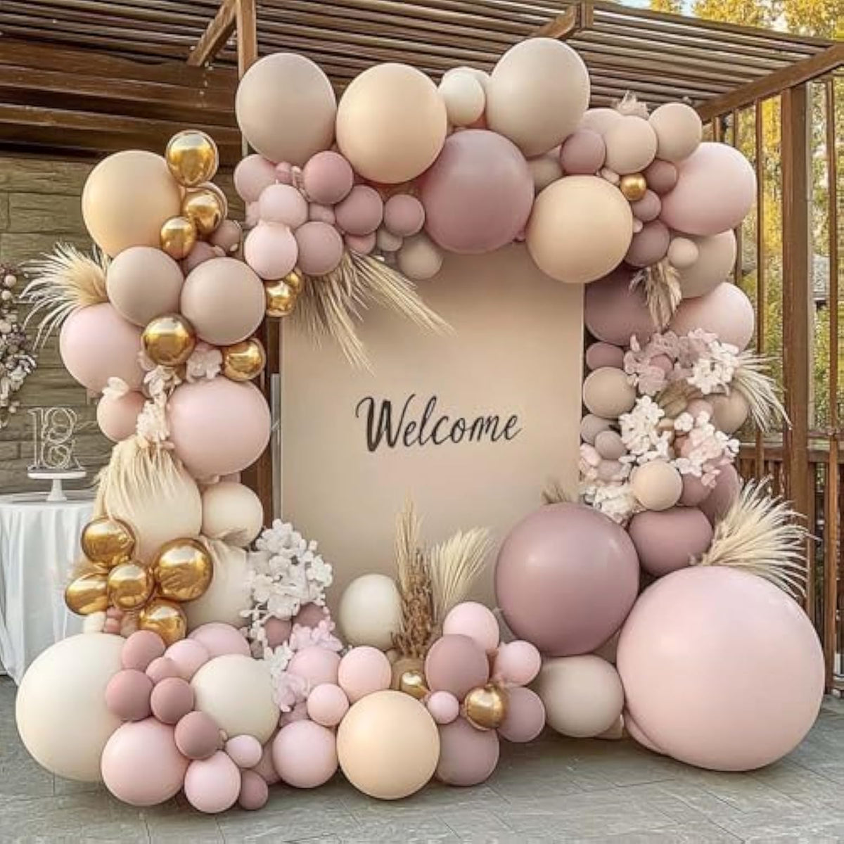 Dusty Pink Beige Balloon Arch Kit: Double Stuffed Boho Party Garland