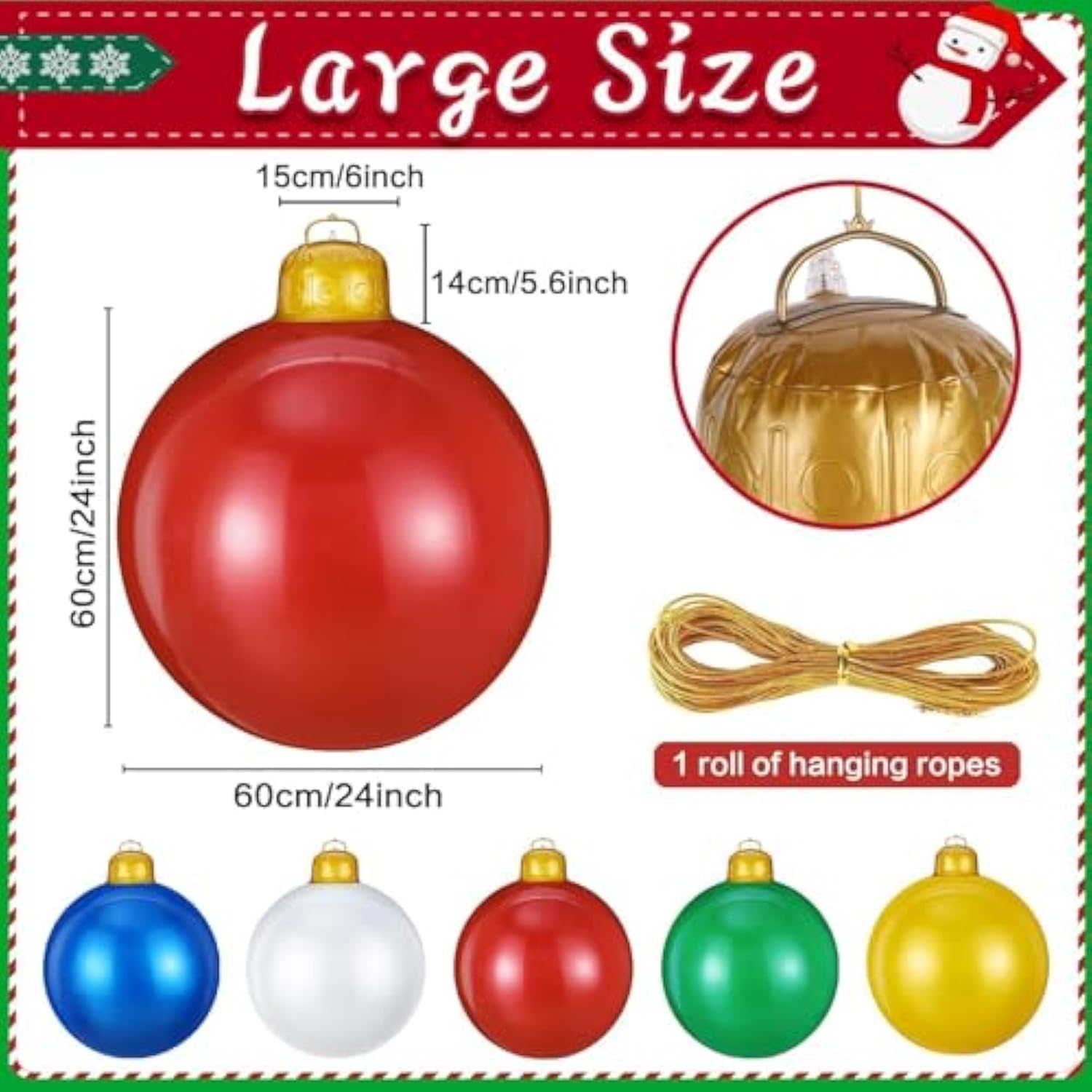 5 Pcs 24 Inch Inflatable Christmas Ornaments Oversized Hanging Christmas Balls Outdoor Christmas Decorations For Xmas La