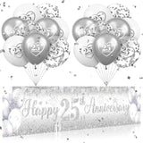 Silver 25Th Wedding Anniversary Decorations For Men Women Silver Happy 25Th Anniversary Banner And 18Pcs Balloons For 25 Years Wedding Party Decoration Supplies