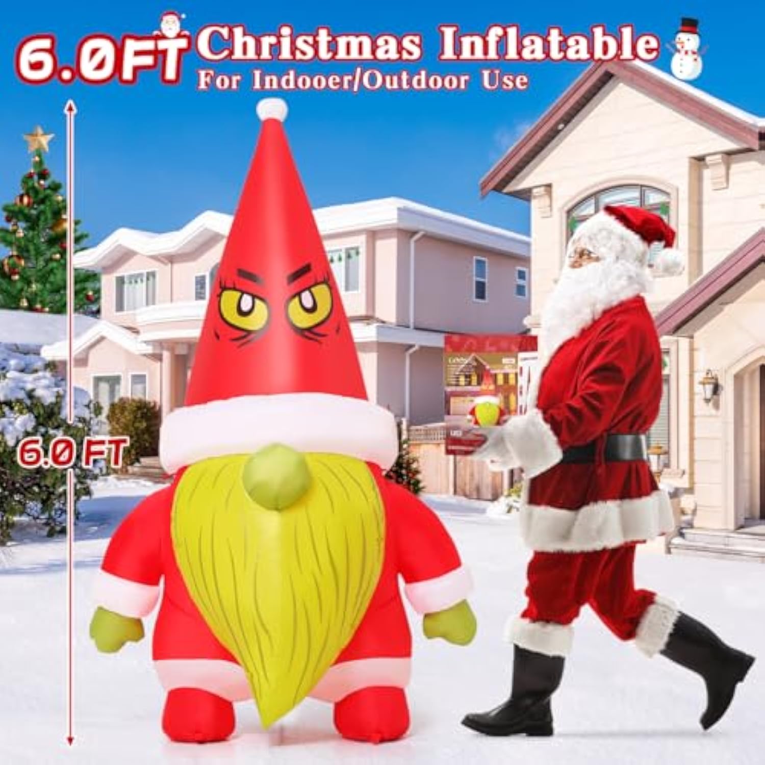 6 Ft Christmas Inflatables Gnomes Outdoor Decorations Christmas Blow Up With Built-In Leds For Holiday Party Xmas Yard G