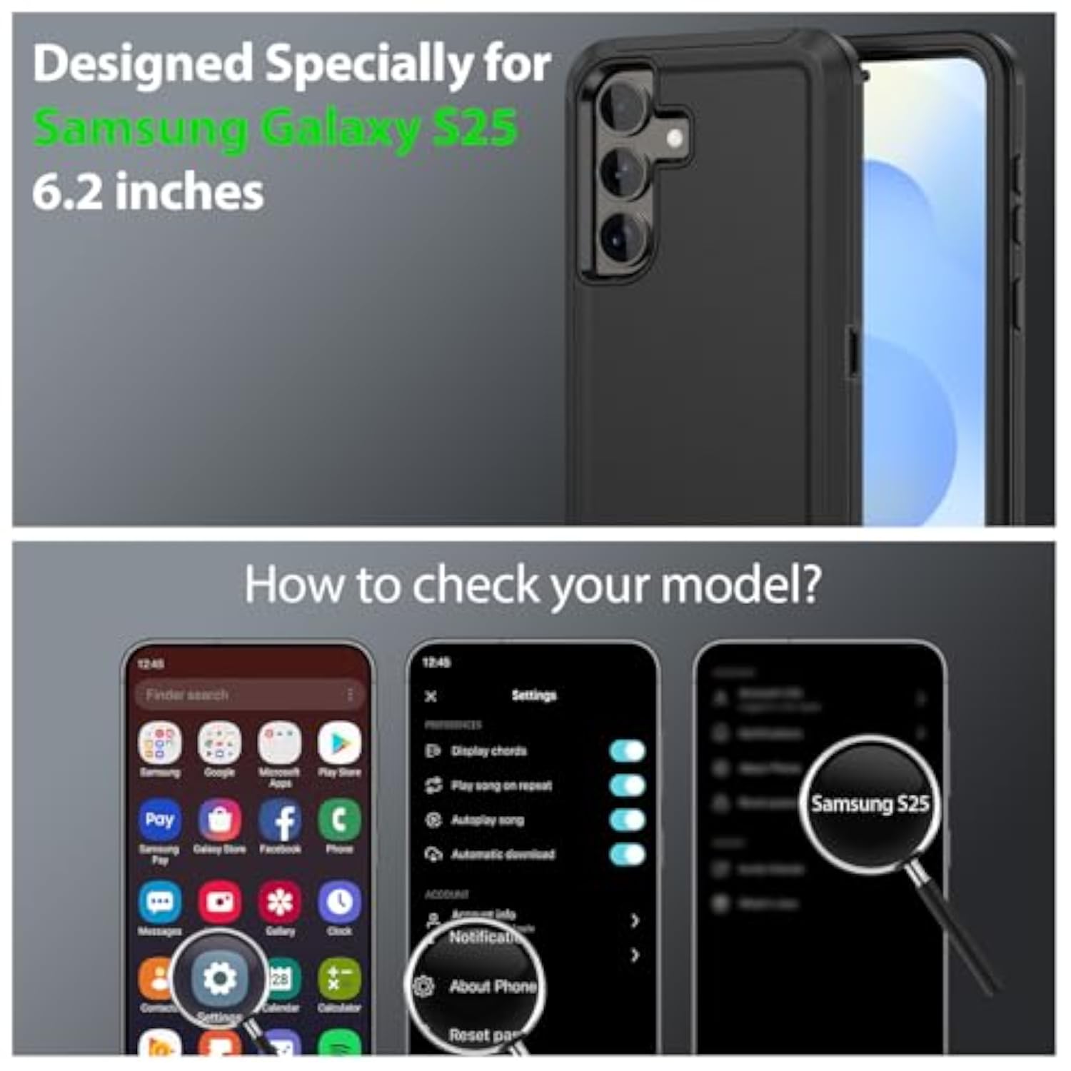 Heavy Duty Protective Phone Case for Samsung Galaxy S25 Black