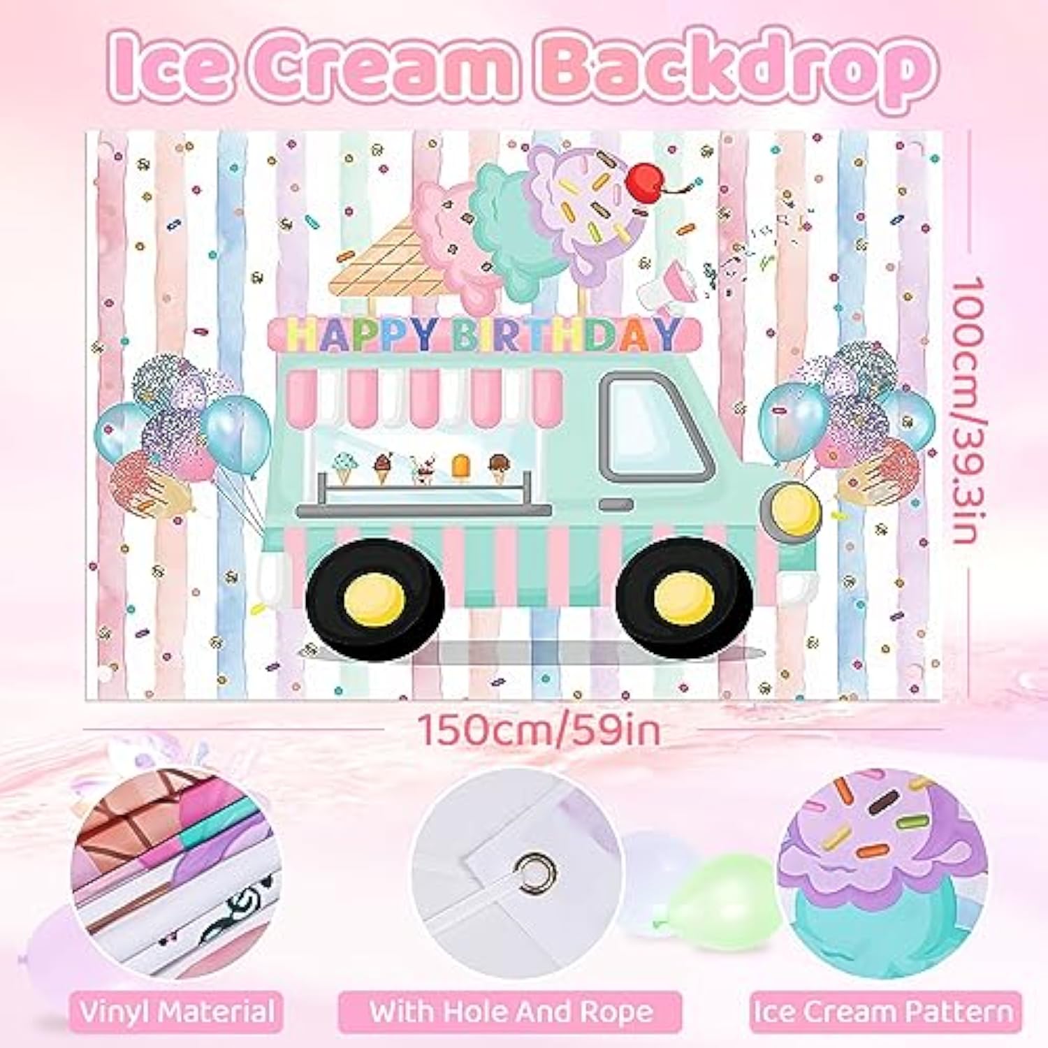 Ice Cream Party Decorations Birthday Supplies For Girls, Pastel Ice Cream Balloons Garland Arch Kit Backdrop Tablecloth Candy Long Strip Balloon, Two Sweet Ice Cream Birthday Party Decorations