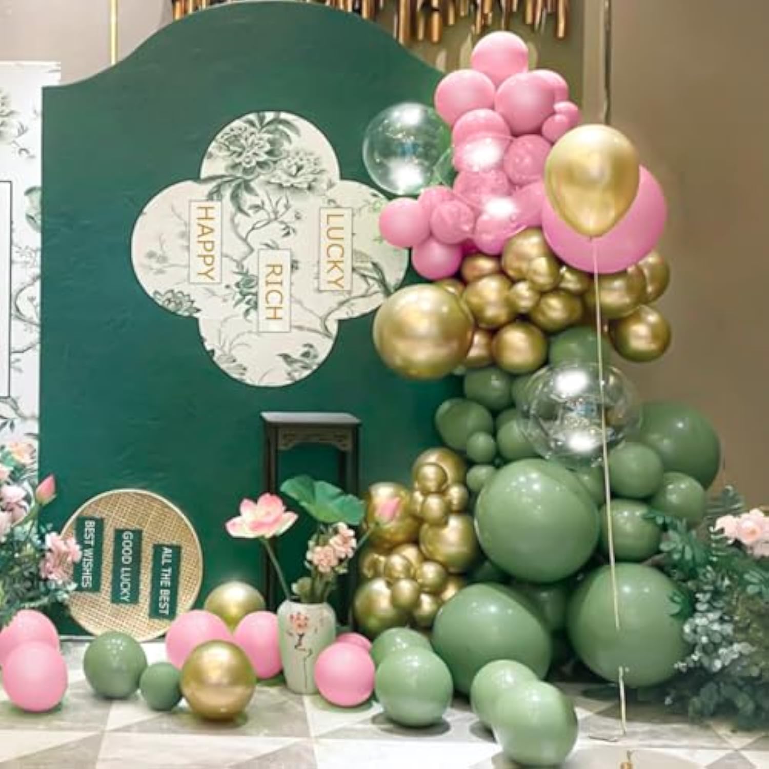 141pcs Sage Green, Pink & Gold Balloon Arch Kit for Birthday, Wedding  Baby Shower