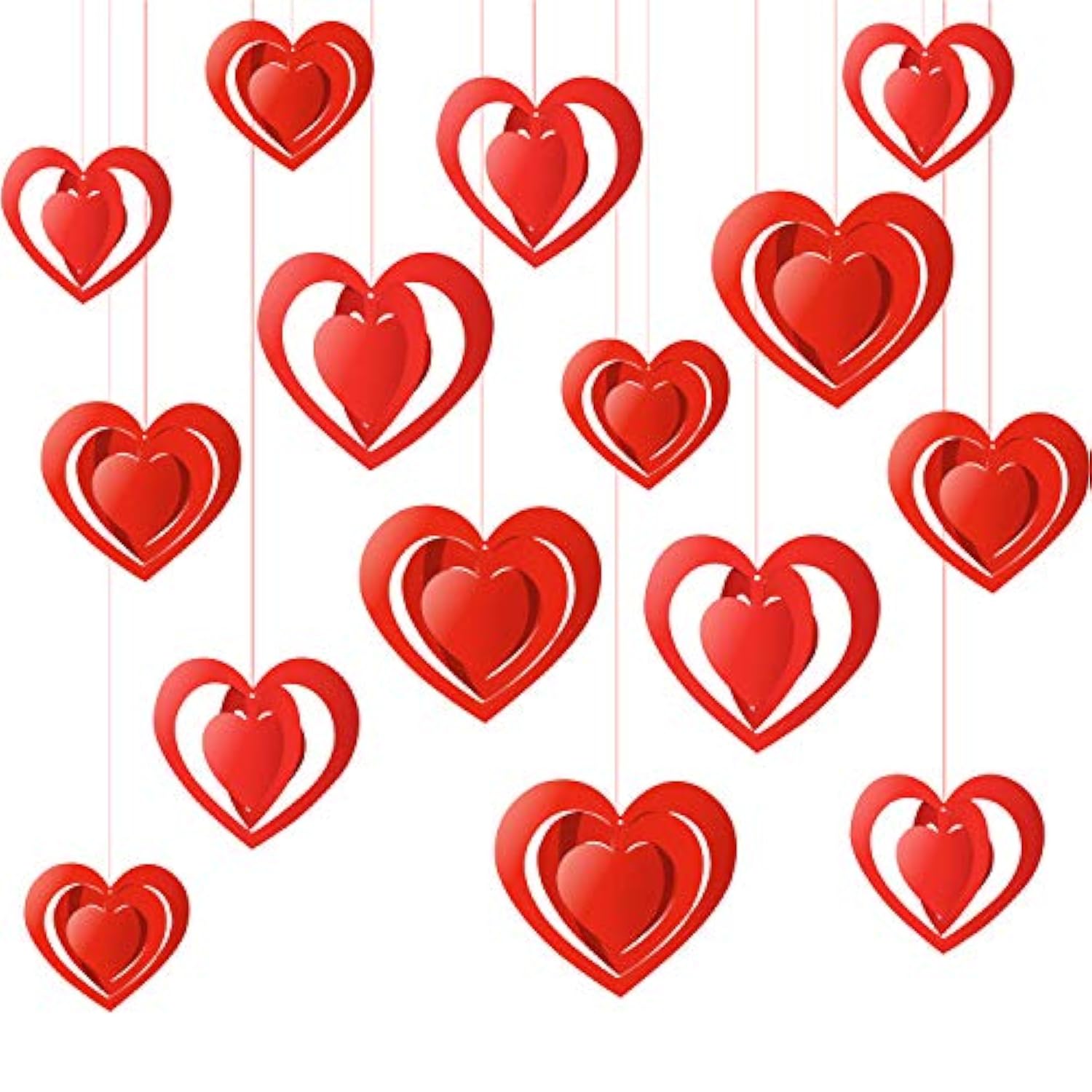 15 Pieces Valentine'S Day 3D Heart Hanging Decorations Red Hearts Hanging Ornaments With Red Ribbons Party Supplies For Indoor Outdoor Bridal Shower Anniversary Wedding Party Decorations