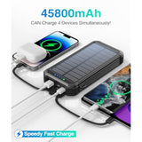 Solar Charger Power Bank, 45800Mah Portable Phone Charger With Usb C In/Output, 5V3.1A Qc 3.0 Fast Charging For Cellphone, External Battery Pack Compatible With Iphone Samsung Google Etc