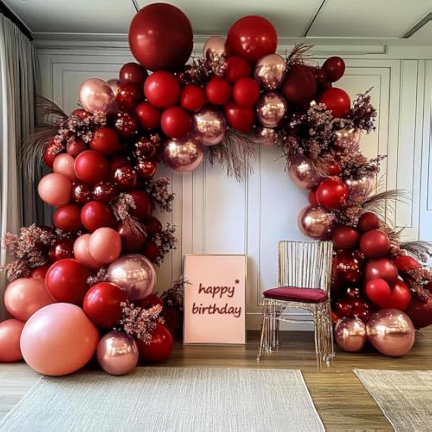 Red Pink Balloon Garland Double Stuffed Burgundy Gold Balloons Dark Red Dusty Pink Gold Balloon Arch Kit For Bridal Shower Wedding Birthday Girl'S Or Mom'S Party Decoration