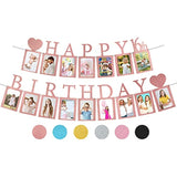 Rose Gold Sweet 16 Photo Banner – Pre-Assembled with 16 Picture Frames & Birthday Signs