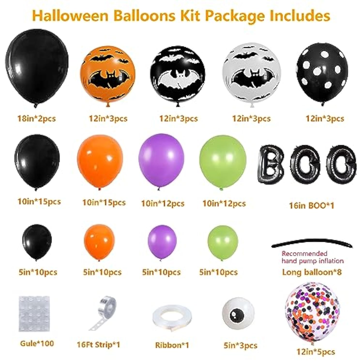 Halloween Balloon Arch Kit – Black Orange Purple Green with Spider & BOO Balloons