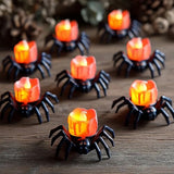 12 Pack Halloween Spider Tea Lights Candles, Battery Operated LED Flameless Spider Candles Holder Lights, Spooky Halloween Decorations for Party Table Home Decor