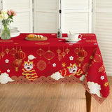 New Year Tablecloth 60x84in Red Lion Dance Lantern Washable Party Cover
