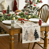 Stripes Pine Trees Merry Christmas Table Runner, Winter Xmas Holiday Kitchen Dining Table Decoration For Home Party Decor 13X72 Inch
