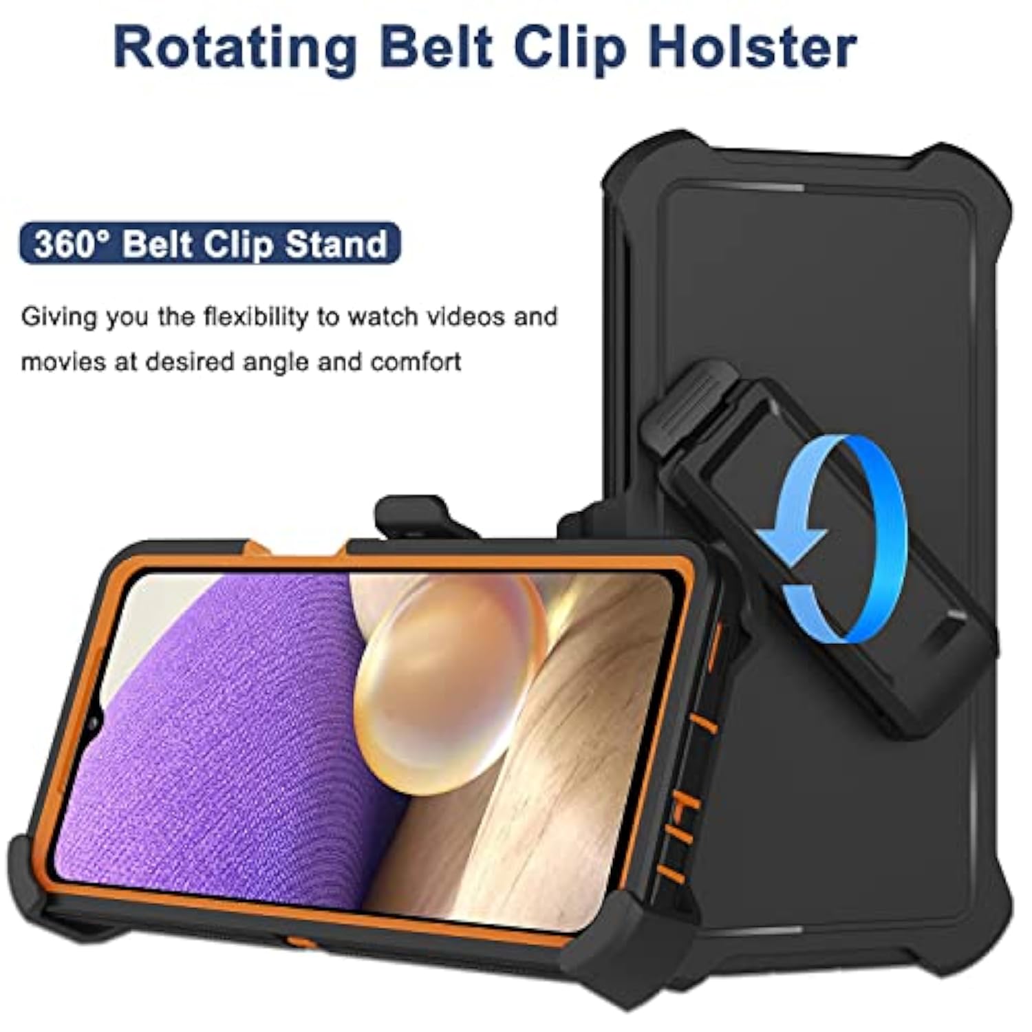 For Samsung Galaxy A32 5G Case With Belt Clip Holster, 2X Screen Protector, Heavy Duty Military Grade Full Body Shockproof Dust-Proof Rugged Protective Cover For Samsung A32 5G Orange