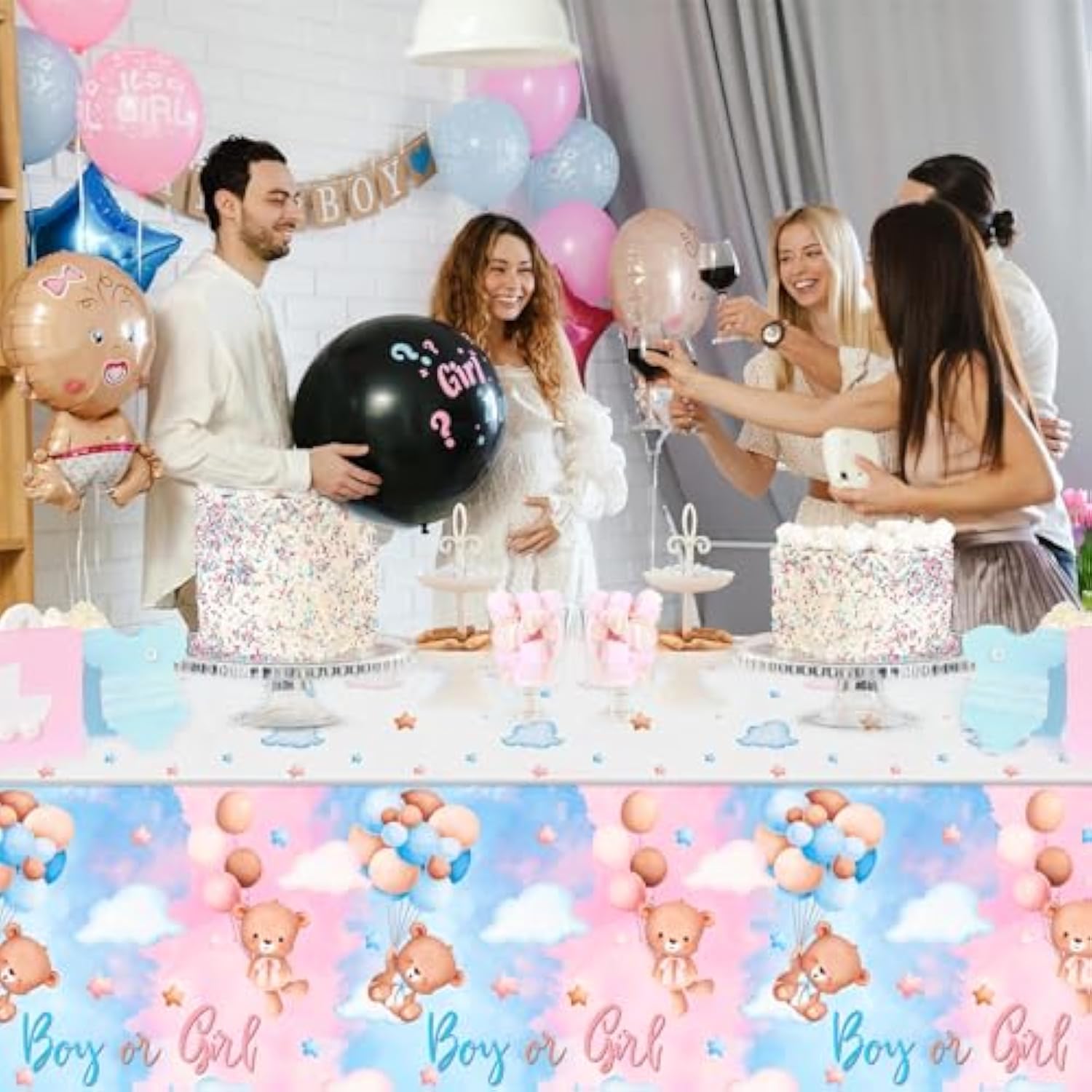 Gender Reveal Decorations Disposable Tablecloths - 3 Pcs Pink And Blue Waterproof Table Covers For Baby Gender Reveal Decor Party Supplies Boy Or Girl Baby Shower Bear Revelacion Genero