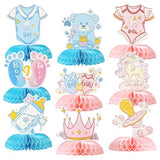 Gender Reveal Honeycomb Centerpieces Set – 9 PCS Baby Shower Table Decorations with Unicorn, Bear, Bottle, Pacifier & Crown Designs, Includes Clear Storage Box – Boy or Girl Party Supplies