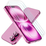 3 Pack For Iphone 16 Plus Screen Protector 6.7" [9H Tempered Glass] [Bubble Free] [Military Grade Protection] & 1 Set Of Glitter Camera Lens Protector - Pink