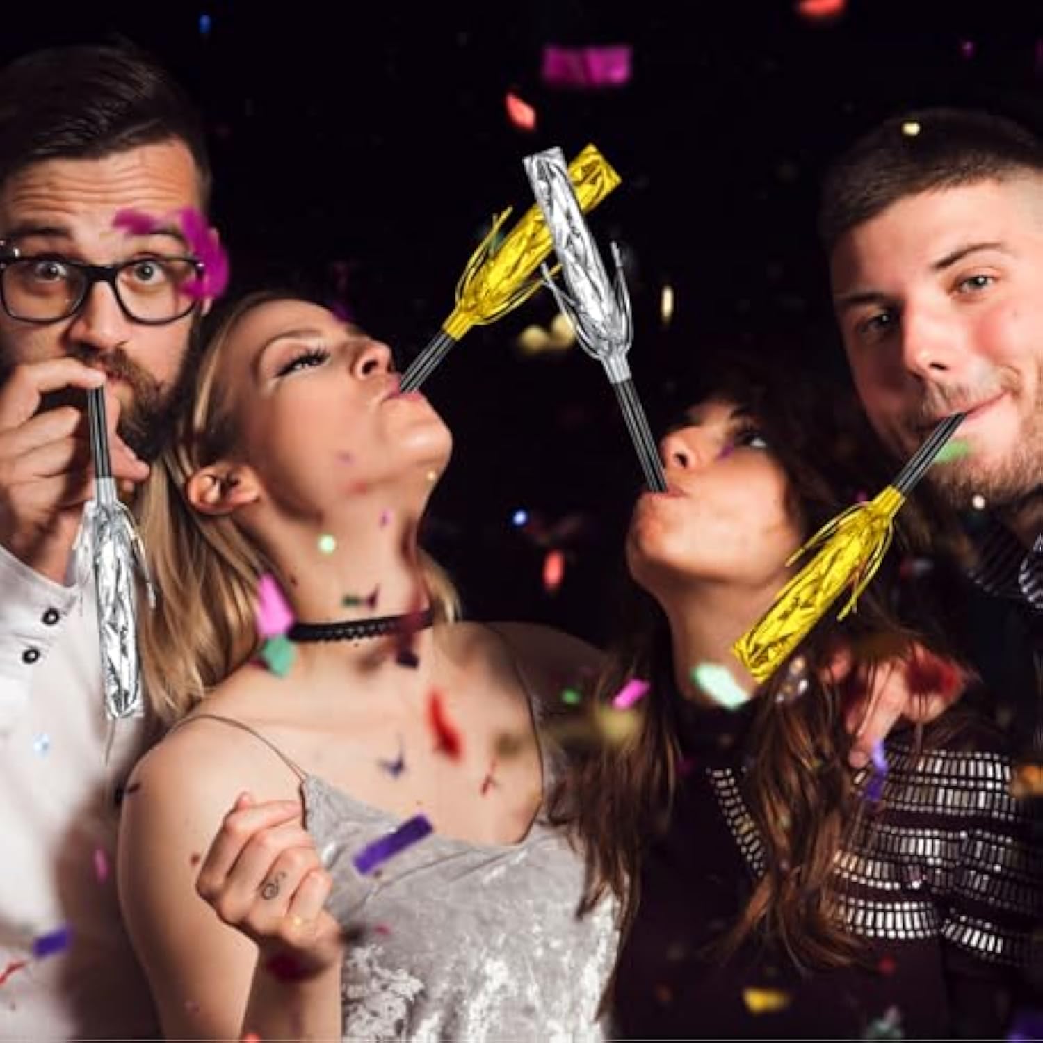 48 Pcs Gold & Silver New Year Noise Makers Party Blowers