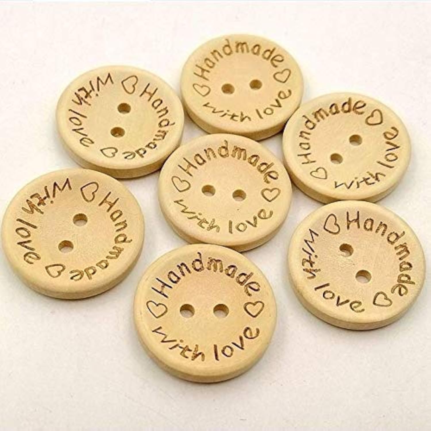 100 Pcs Wooden Buttons Handmade With Love Round Sewing Button 2 Holes