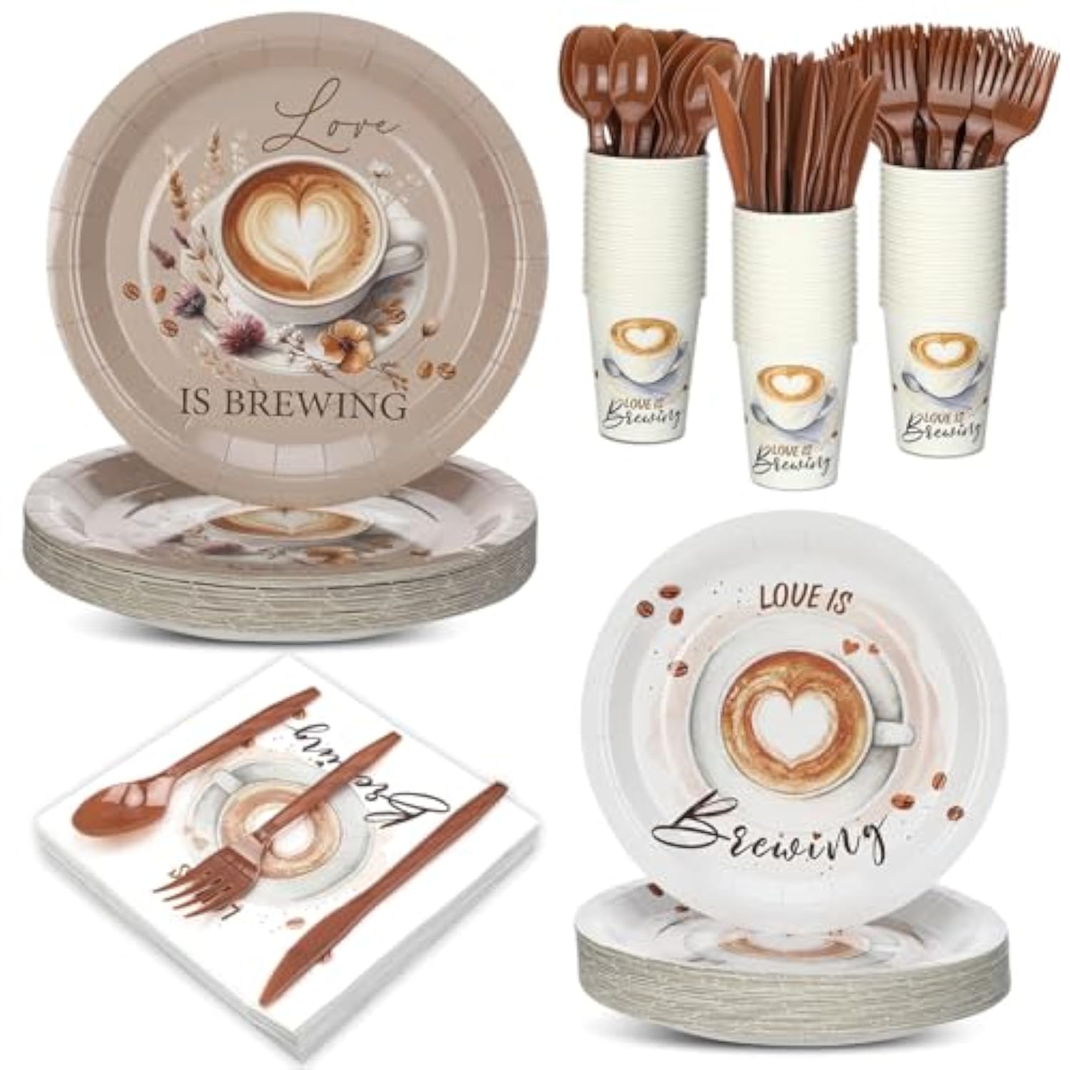 252 Pcs Love Is Brewing Coffee Bridal Shower Party Tableware Set Love Is Brewing Plates Napkins Cups Cutlery For Coffee Lovers Bachelorette Party Decorations Supplies 36 Guests