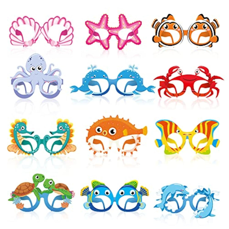 36 Pcs Sea Animal Party Favors Under Ocean Paper Glasses Ocean Animal Photo Props For Fishing Birthday Party Supplies (Bright)