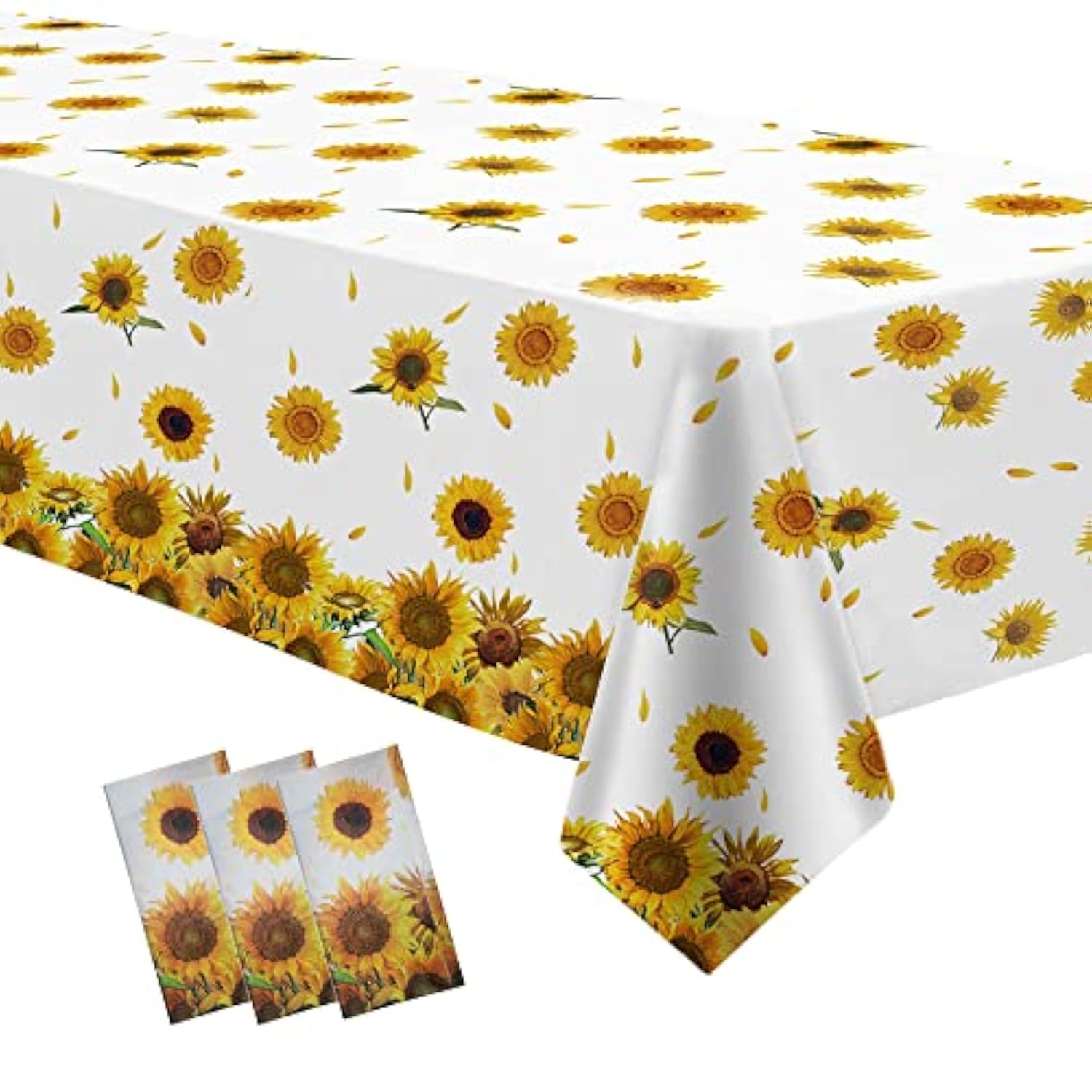 Sunflower Party Tablecloth Decorations, Disposable Sunflower Tablecloth For Birthday, Baby Shower, Bridal Shower, Vibrant Yellow Floral Theme Table Covers Supplies, 3 Pack,54In X 108In