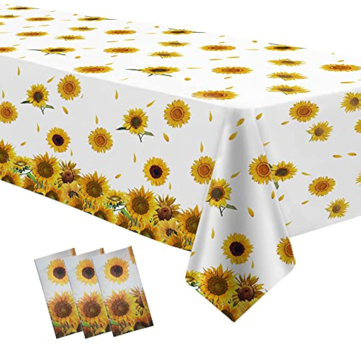 Sunflower Party Tablecloth Decorations, Disposable Sunflower Tablecloth For Birthday, Baby Shower, Bridal Shower, Vibrant Yellow Floral Theme Table Covers Supplies, 3 Pack,54In X 108In