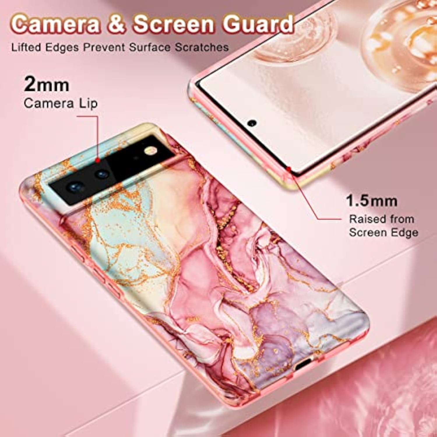 Google Pixel 6 Bling Marble Pattern Hard PC Slim Fit Shockproof Case