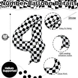 40in Black White Checkered Number 4 Foil Balloon Kids Birthday Party Decor
