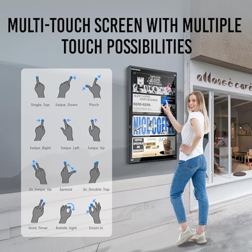 43-Inch Touch Screen Monitor Wall Mount, 2K Smart Industrial Digital Signage Display, Automatic Playback, Intelligent Split Screen, Timer Switch, Cms Remote Publishing, Usb/Wifi/Port Player
