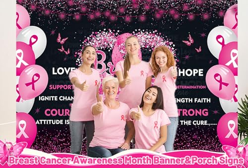Breast Cancer Awareness Month Banner Backdrop 8x6 Pink Ribbon Awareness Love Breast Background for Women Breast Cancer Faith Hope Awareness Decorations