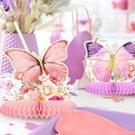 Butterfly Girls Birthday Party Decorations,9-Pieces Glitter Honeycomb Centerpieces For Tables For Baby Shower,Wedding,Butterfly Themed Table Toppers,Spring Summer Garden Party