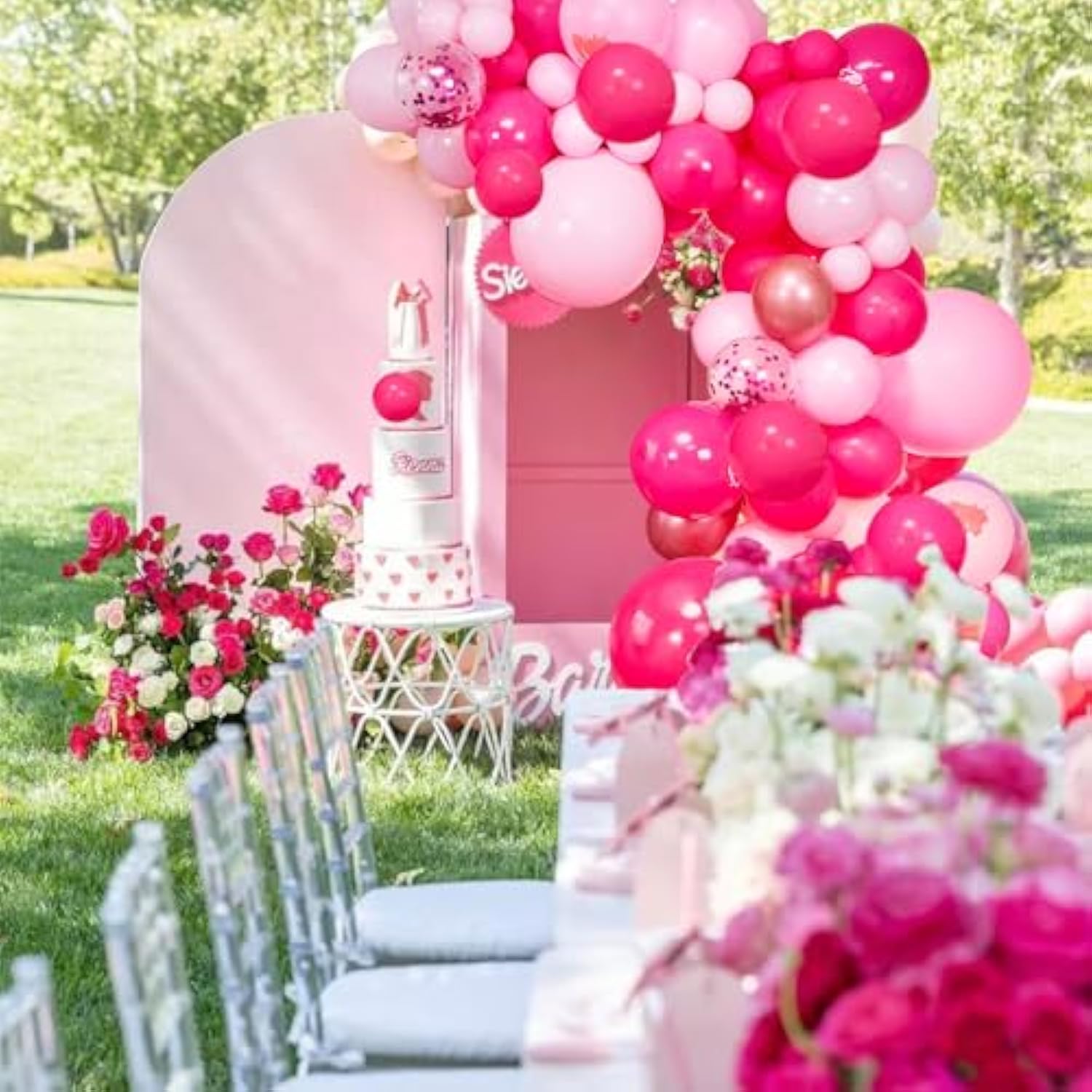 Pink Balloon Garland Kit: Lipstick & Kiss Foil Balloons - Party Decoration