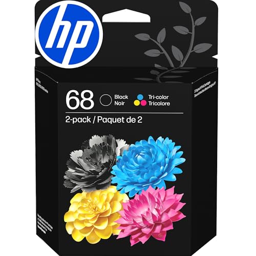 68 Black/Tri-Color Ink Cartridges (2-Pack) | Works Envy 6100E, 6500E Series | Eligible For Instant Ink | 6L6S2Tn | Packaging May Vary