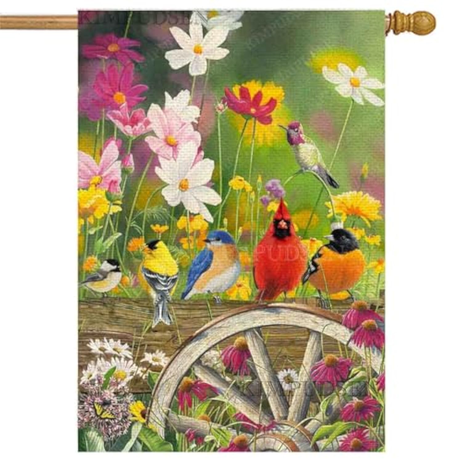 Spring Hummingbirds House Flag 28 X 40 Double Sided, Flower Birds Decorative Garden Flags For Anniversary Yard Outside Seasonal Decoration