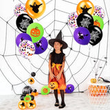 50 Pack 12 Inch Halloween Balloons Black Orange Green Purple with Spooky Designs