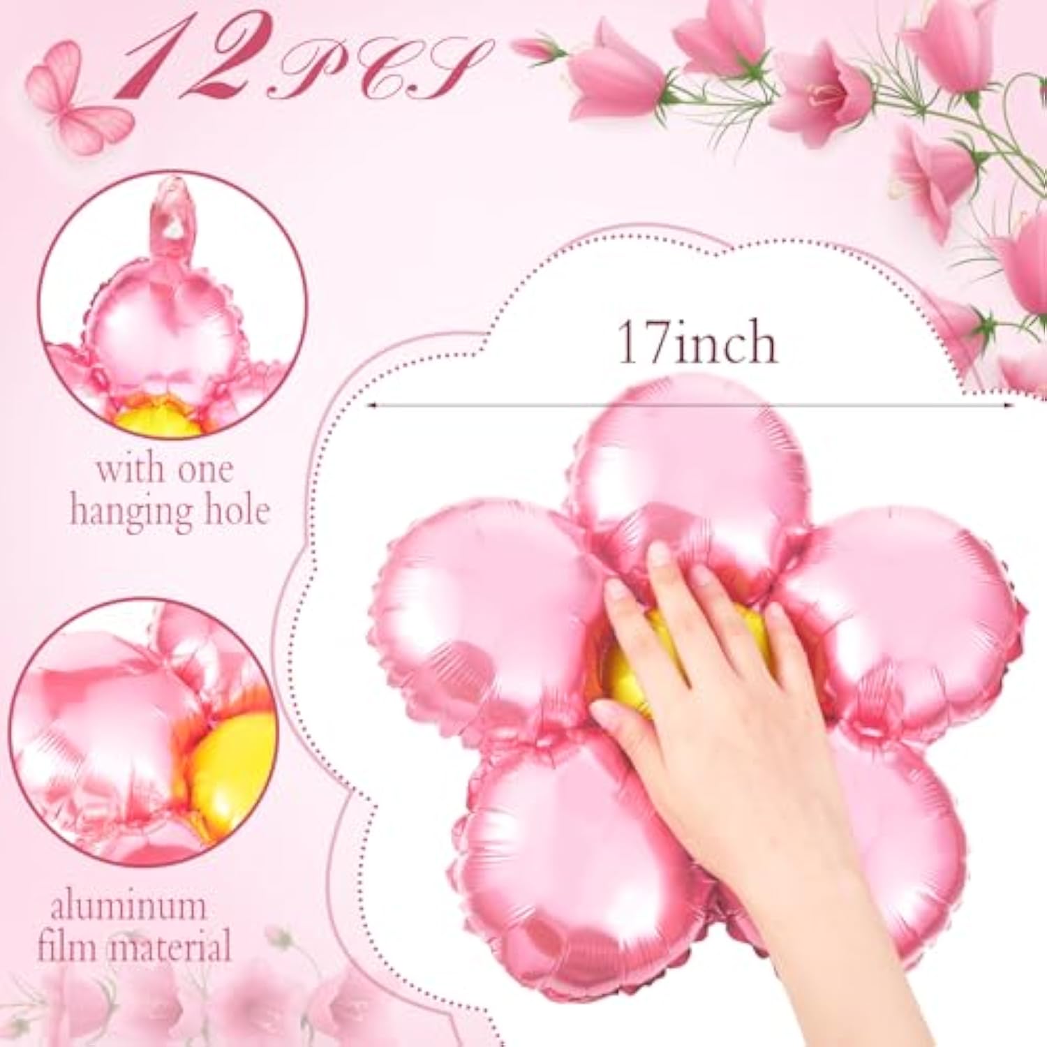 12 Pcs Light Pink Flower Balloon Huge Aluminum Foil Pastel Pink Flower Shaped Groovy Balloons Floral For Baby Shower Wedding Birthday Anniversary Party Decorations