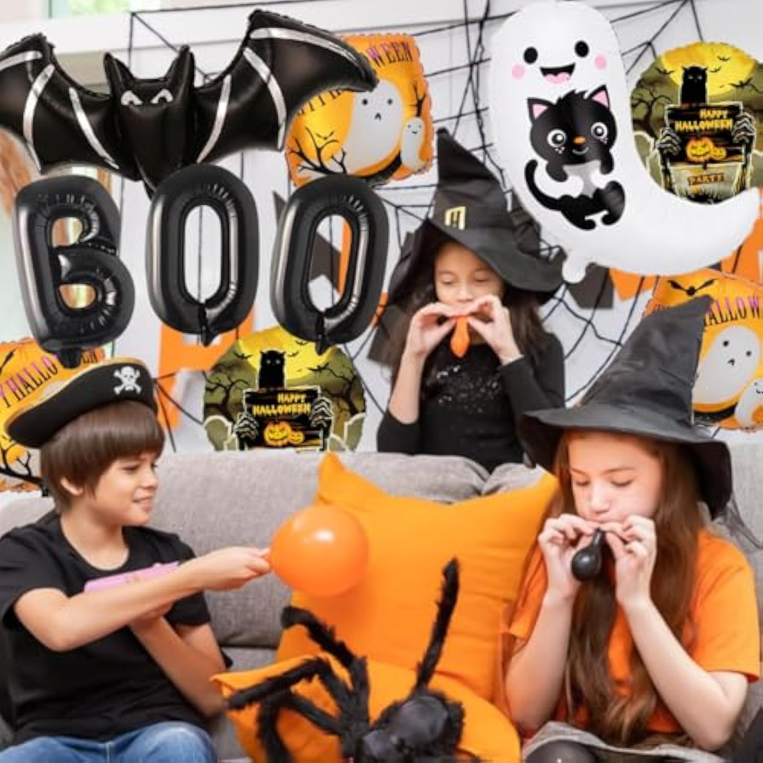 8pcs Halloween Bat Ghost Boo Balloons Black Foil Balloons for Party Decorations