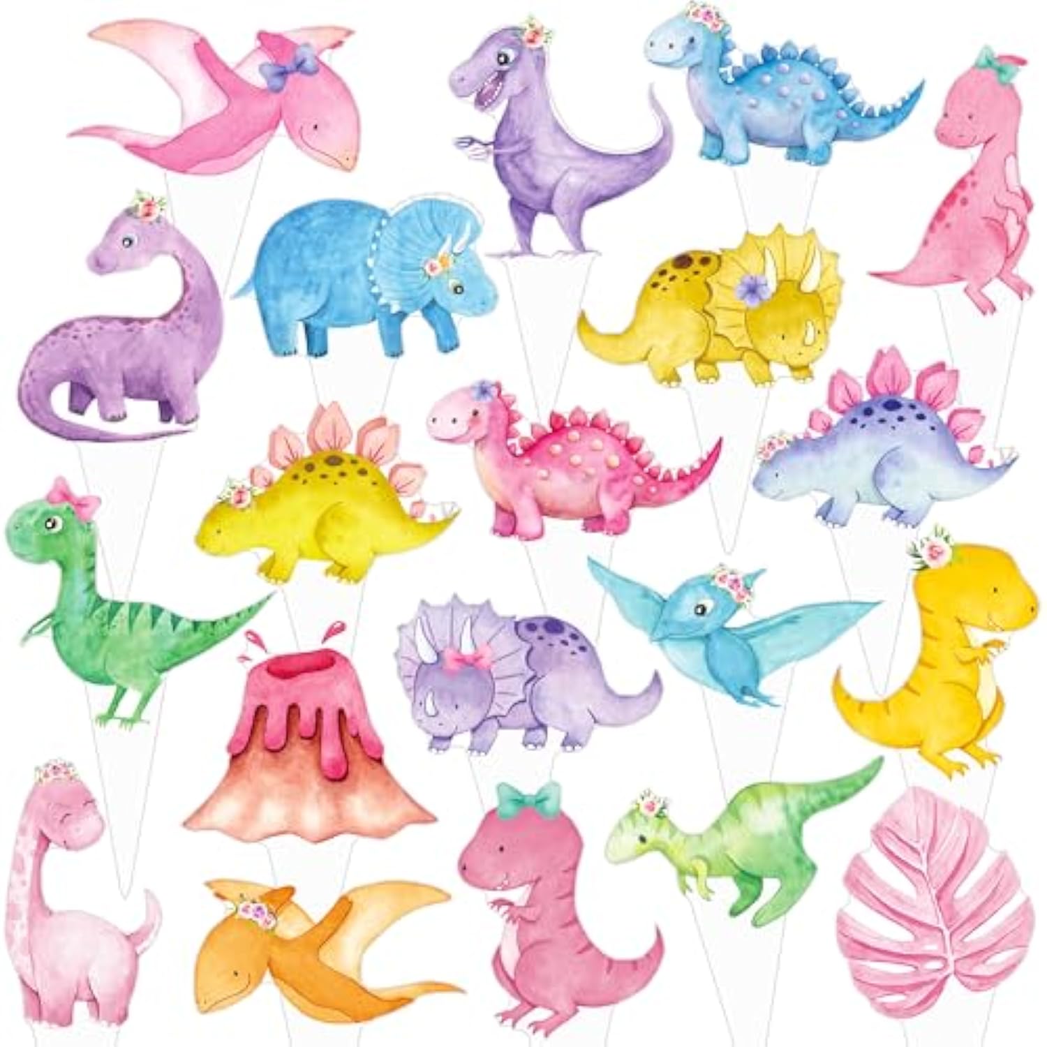 48Pcs Dinosaur Theme Party Cupcake Toppers Pink Dinosaur Birthday Party Cake Cupcake Pick Decorations For Girls Dino Theme Birthday Party Baby Shower Supplies
