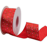 Multi Dots Wired Edge Ribbon,1-1/2 Inch,10 Meters Spool,Red With Christmas Dots,Use For Diy Gift Wrapping Wreath Floral Arrangement Bow Decoration