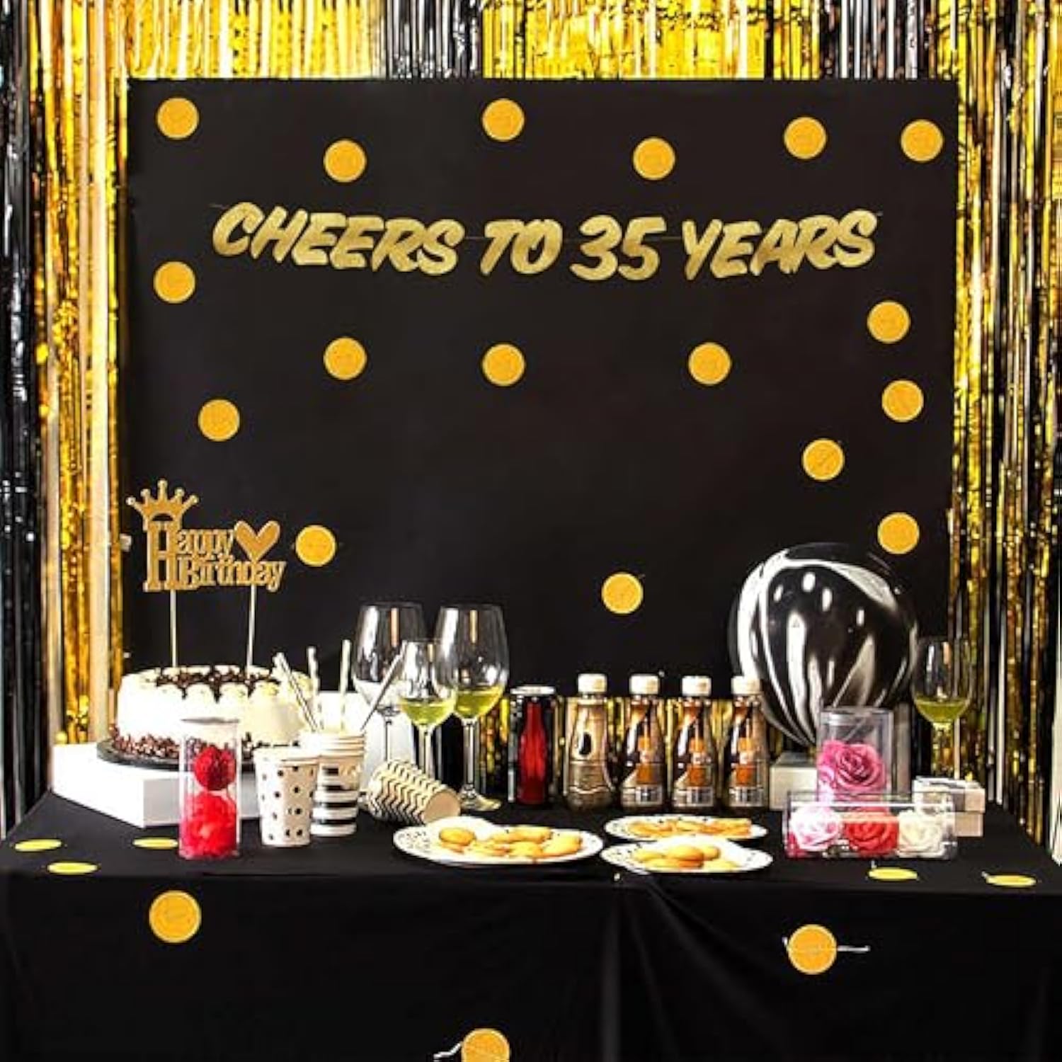 Cheers To 35 Years Gold Glitter Banner - 35Th Birthday And Anniversary Party Decorations