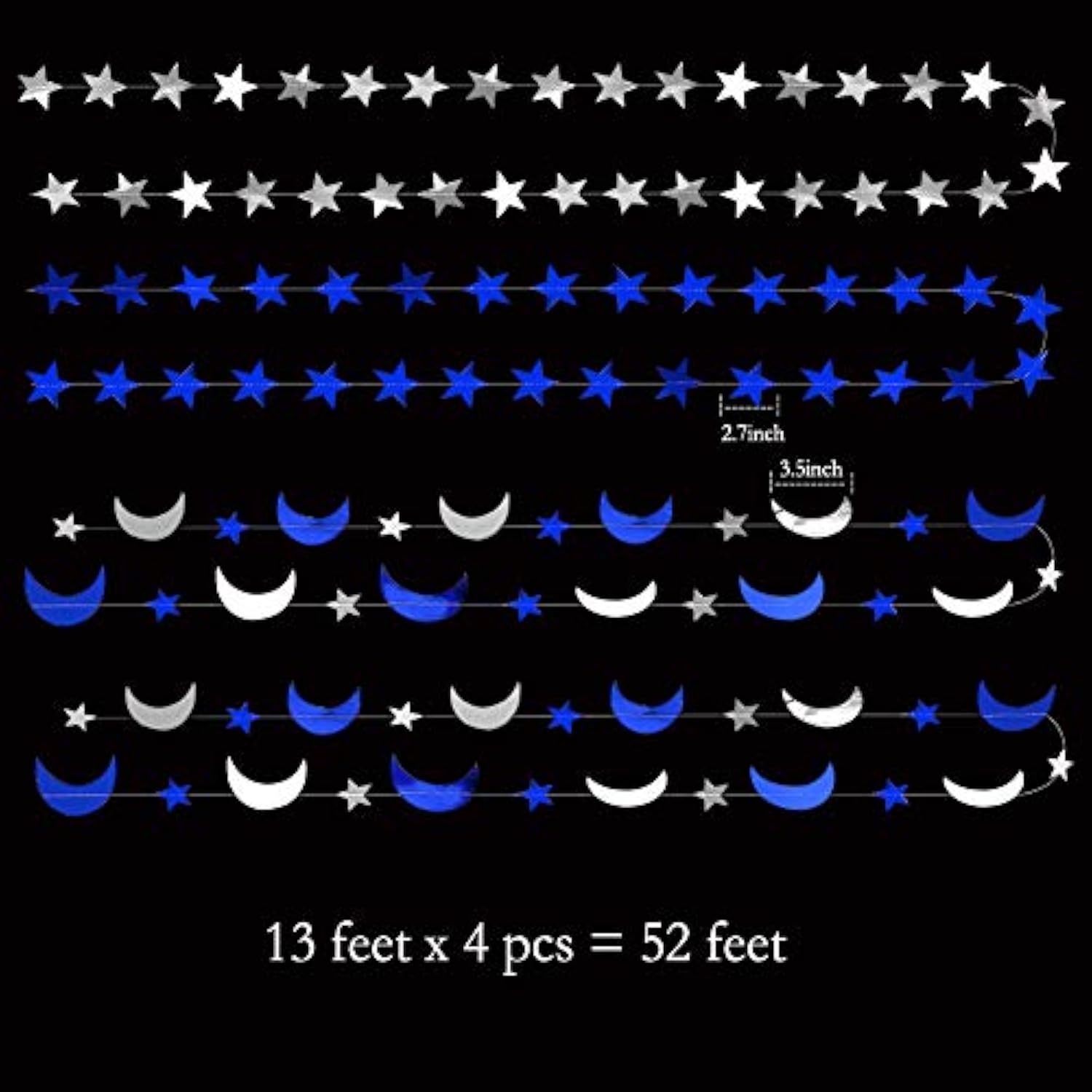 Rpual Blue Moon Star Garland Decorations Hanging Twinkle Little Star Birthday Baby Shower Graduation Party Decor Banner Stars Starry Night Eid Ramadan Muburak Celestial Theme Backdrop