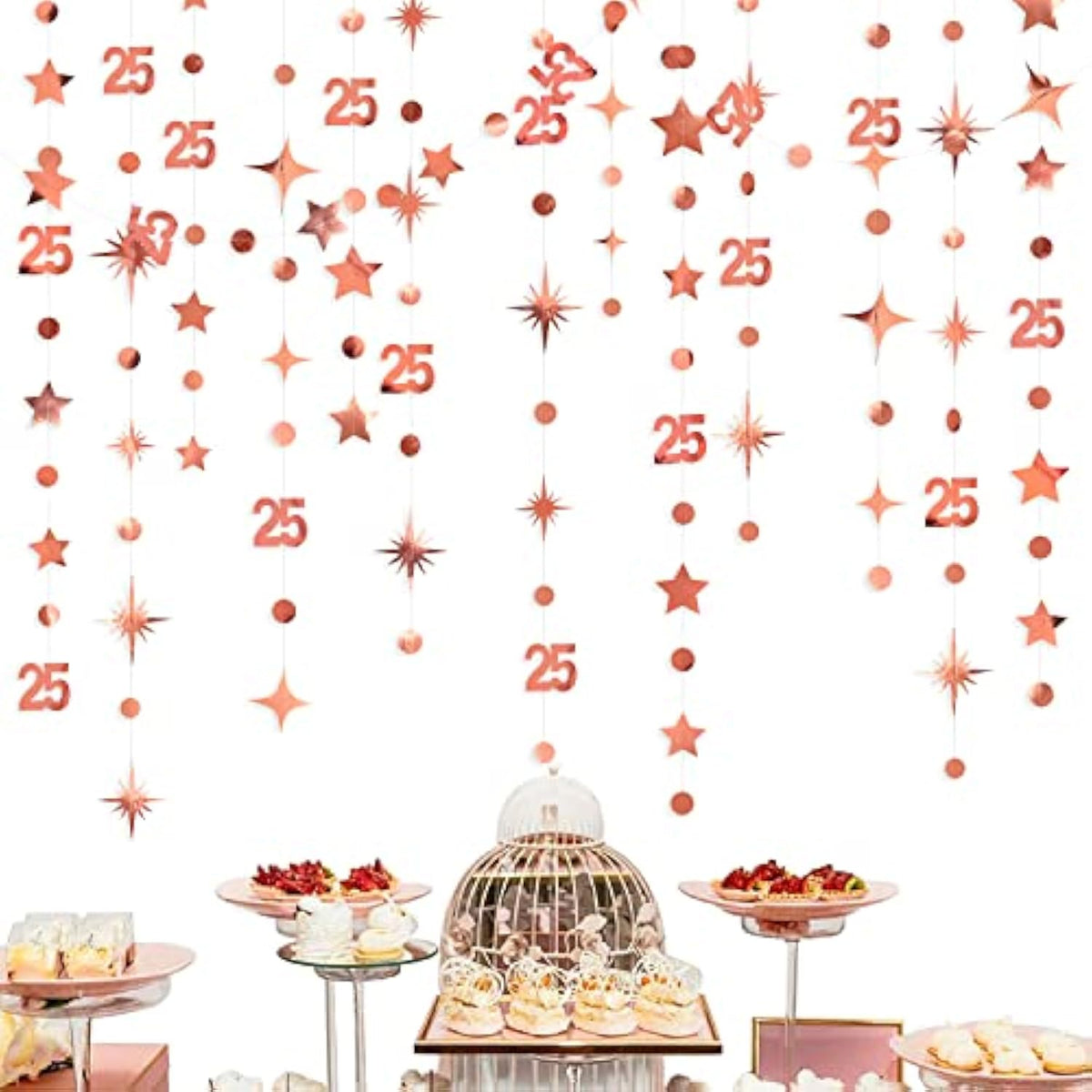 Rose Gold 25th Birthday Garland – Twinkle Stars & Number 25 Bunting for Girls