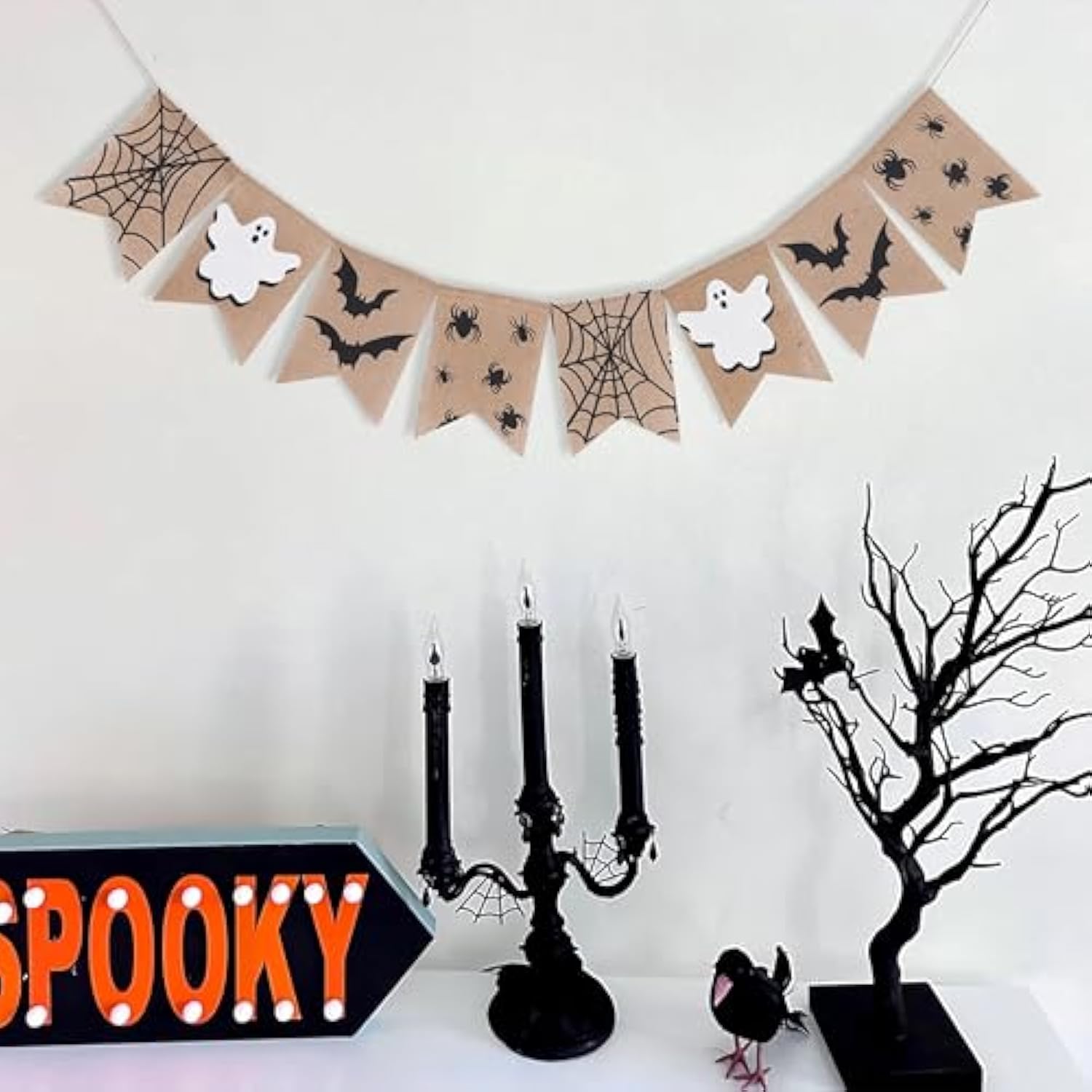Halloween Burlap Garland Banner Ghost Spider Bat Icon Party Home Decor
