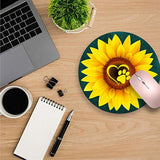 Round Mouse Pad,Cute Dog Paw Print Love Yellow Sunflower Non-Slip Rubber Circular Mouse Pads Customized Designed For Home And Office,7.9 X 7.9Inch