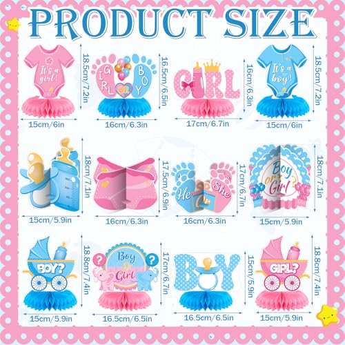 12 Pcs Gender Reveal Decorations - Boy or Girl Honeycomb Centerpieces for Table, Pink Blue Gender Reveal Table Decorations for Baby Shower, Pregnancy Announcement Party Supplies